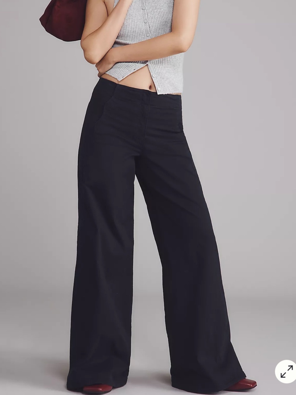 Anthropologie Maeve Scallop Wide-Leg Pants Size 24 Black